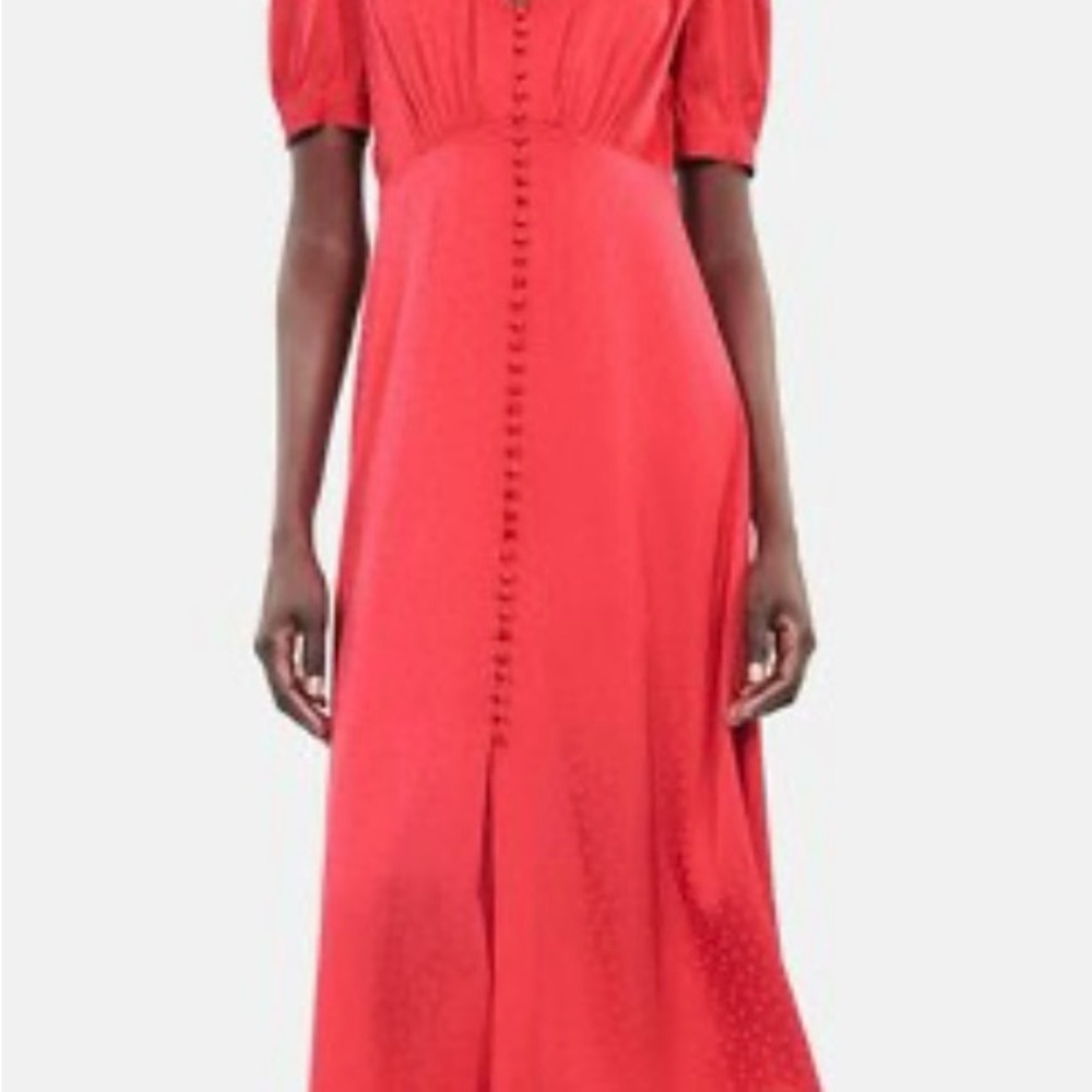 The Kooples Red Puff Sleeve V-Neck Midi Dress - Picture 4 of 8